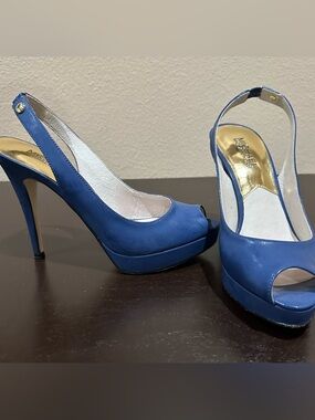 Michael Kors Royal Blue Peep-Toe Slingback Platform Heels